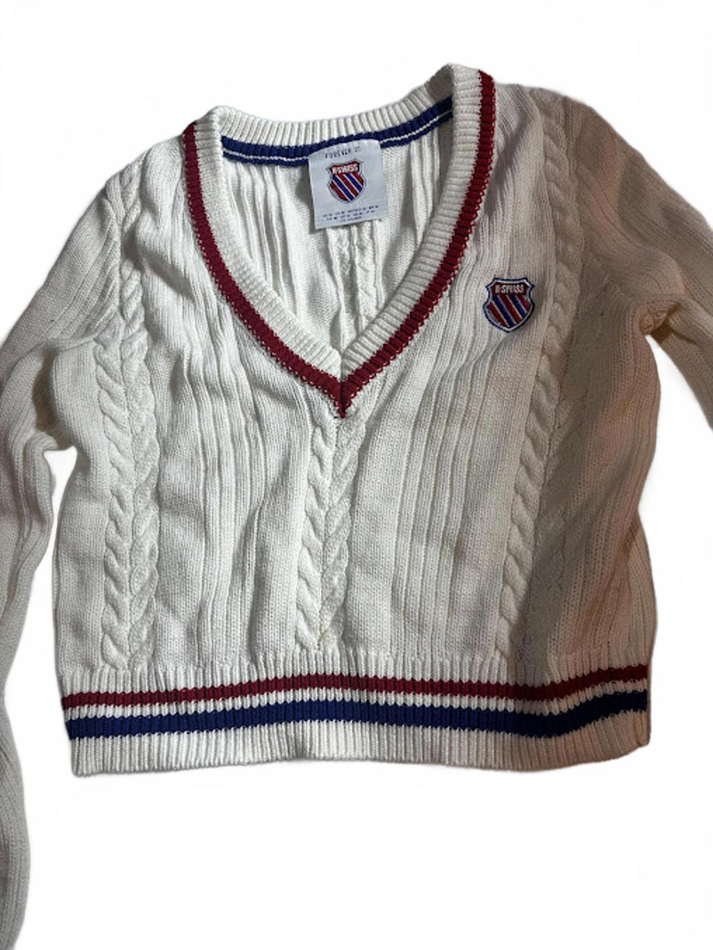 K-Swiss Cable Knit Cropped Sweater Cream Varsity Small