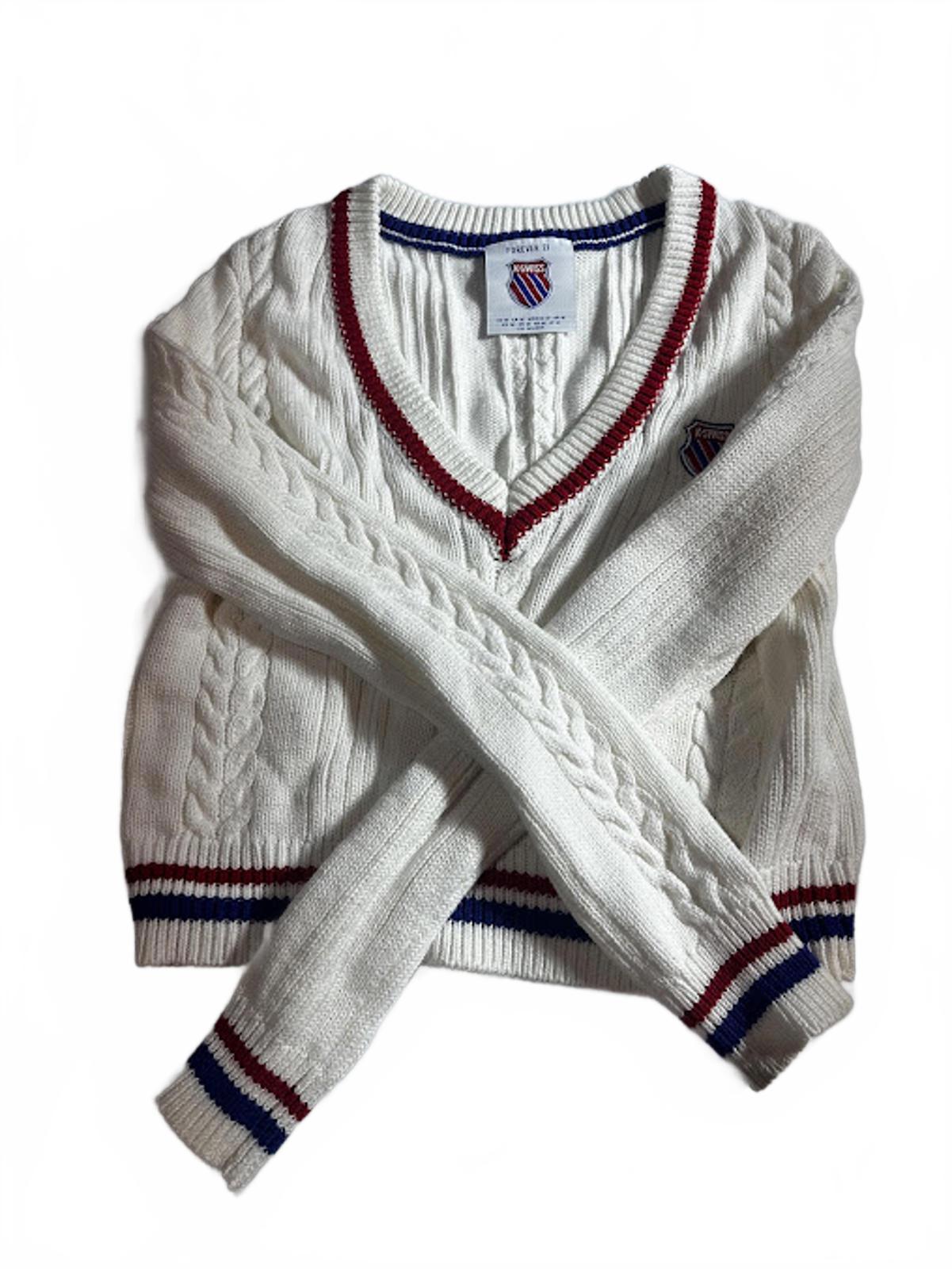 K-Swiss Cable Knit Cropped Sweater Cream Varsity Small