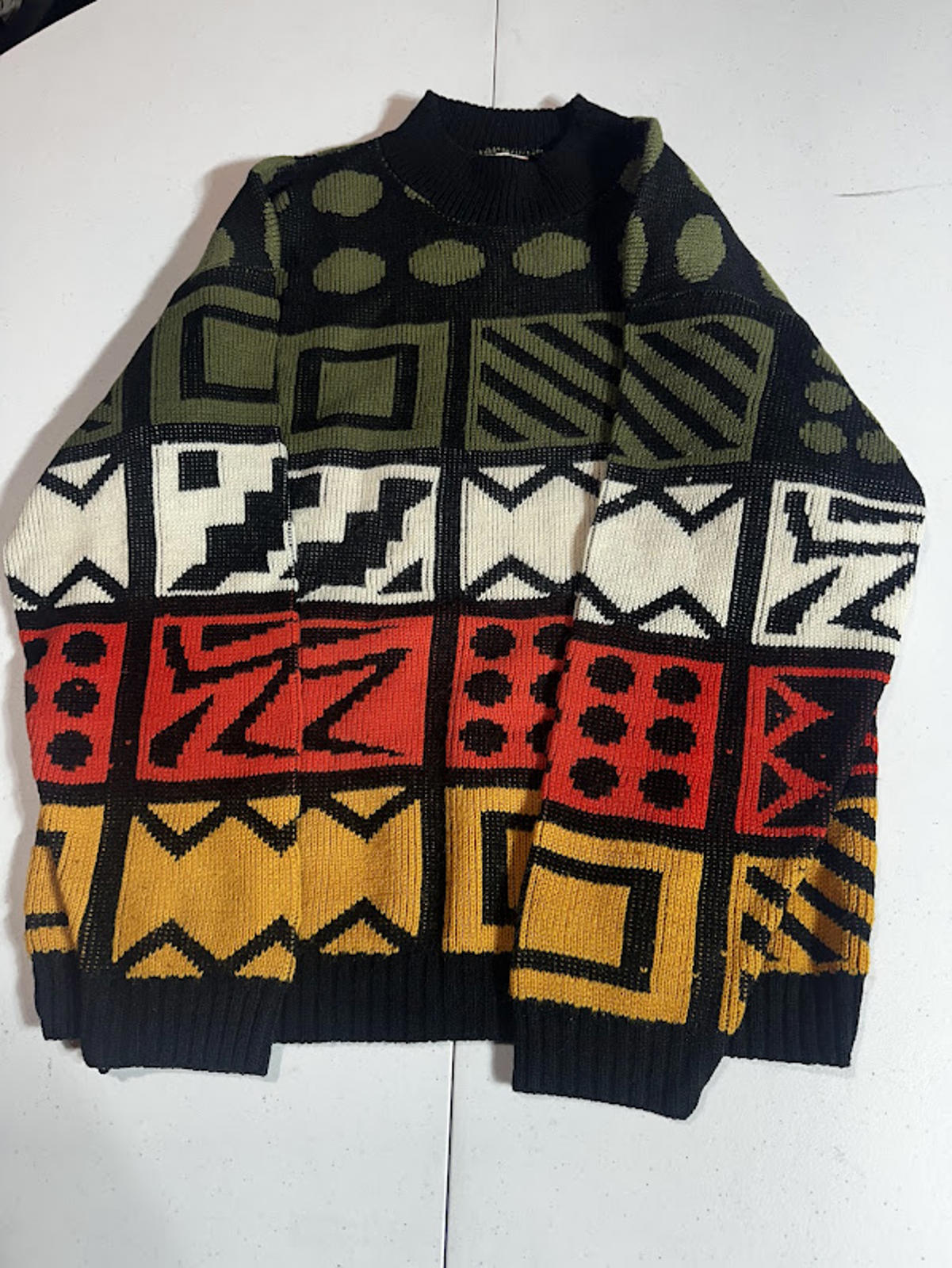 Vintage Stefano Geometric Colorblock Knit Sweater