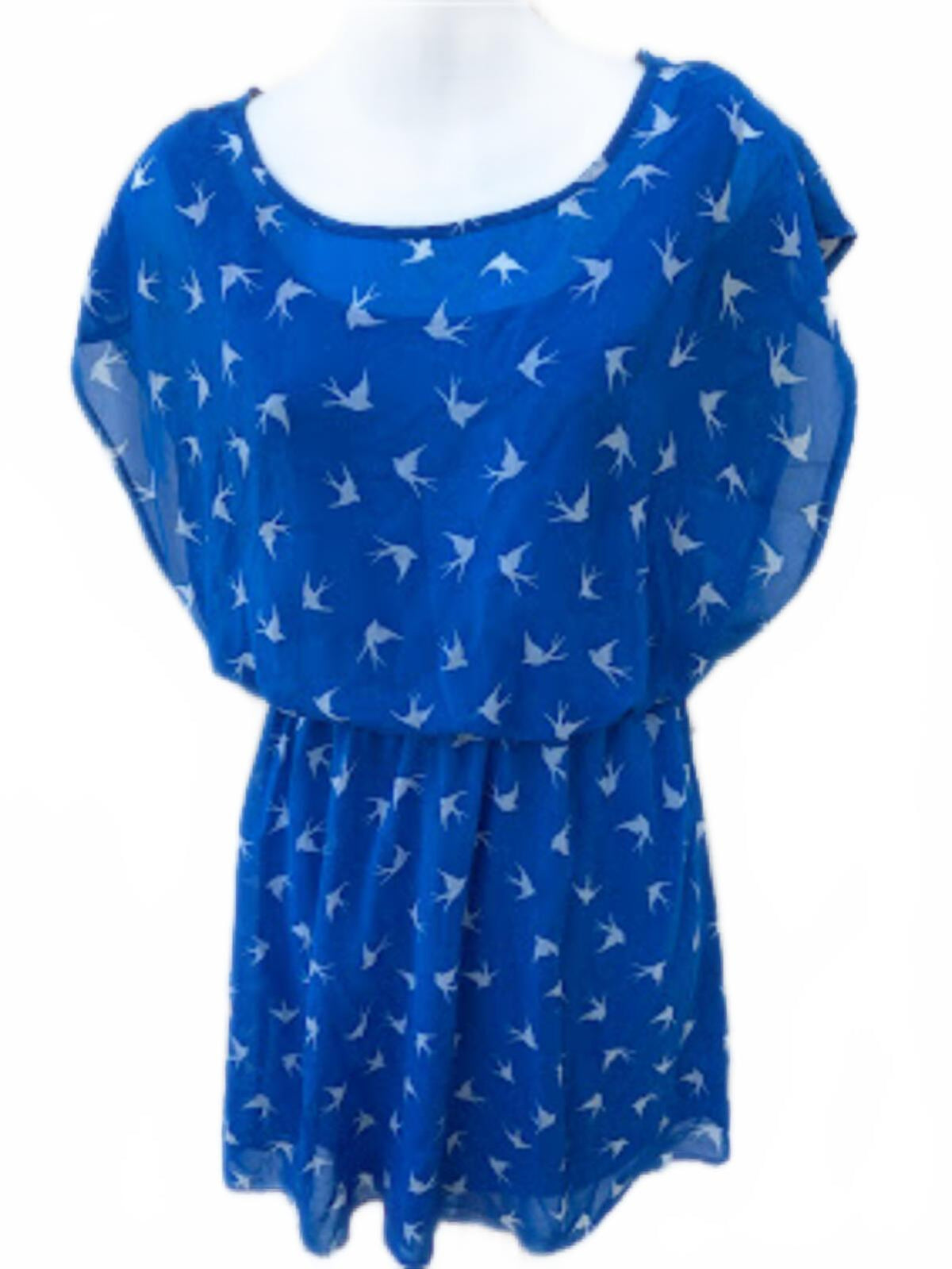 Forever 21 Blue Bird Print Dress Small