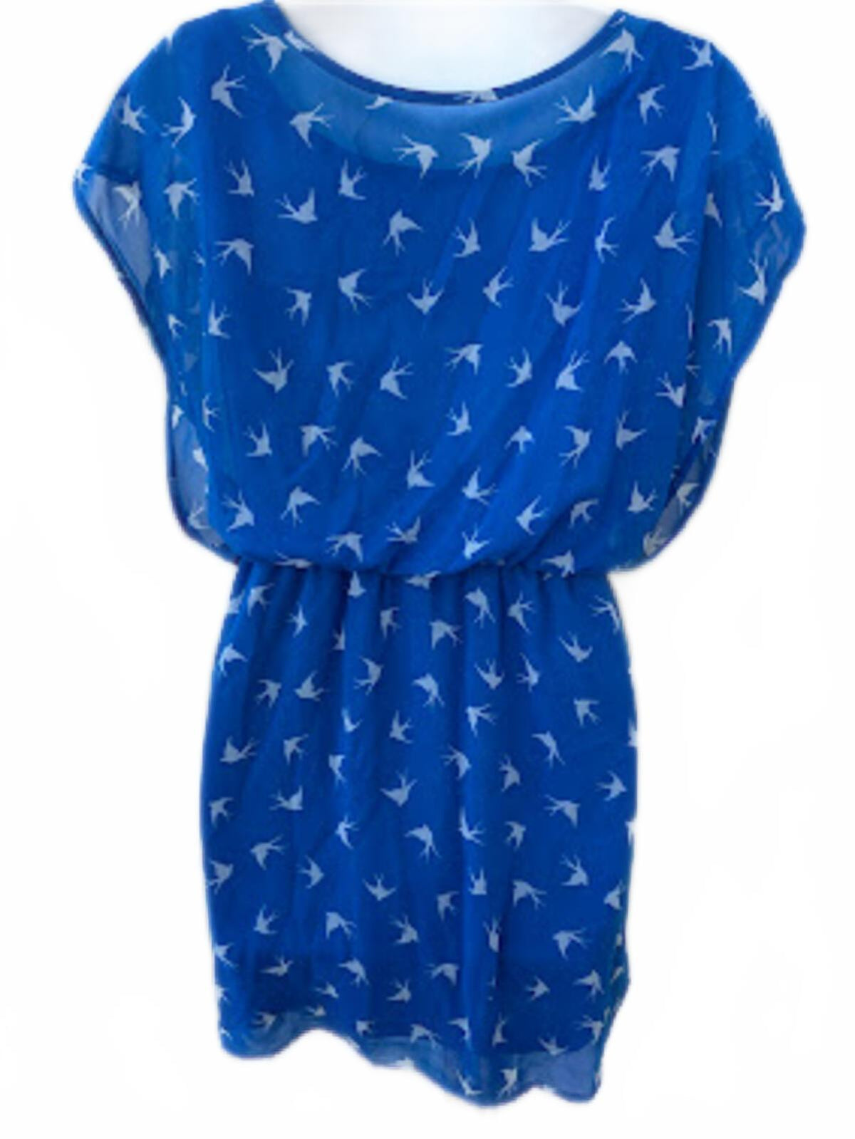 Forever 21 Blue Bird Print Dress Small