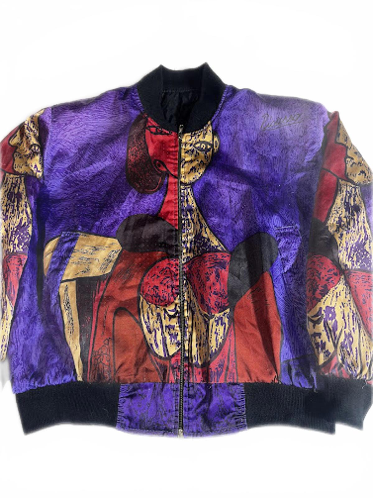 Vintage 90s Abstract Art Print Bomber Jacket Colorful