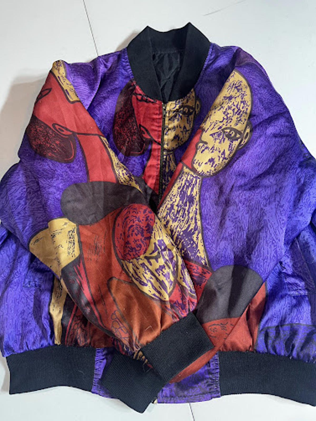 Vintage 90s Abstract Art Print Bomber Jacket Colorful