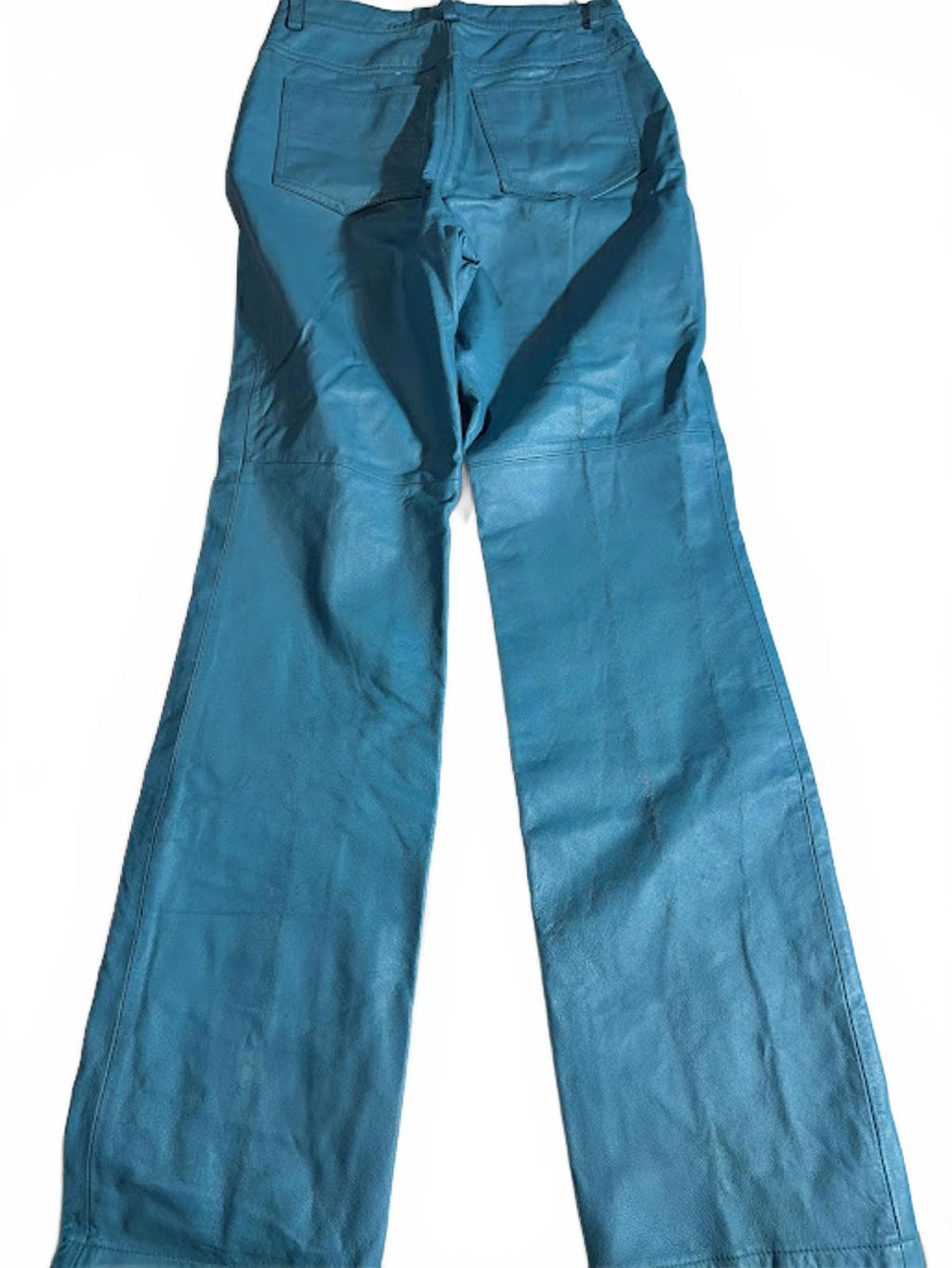 Vintage Teal Leather High Rise Pants Straight Leg 28W