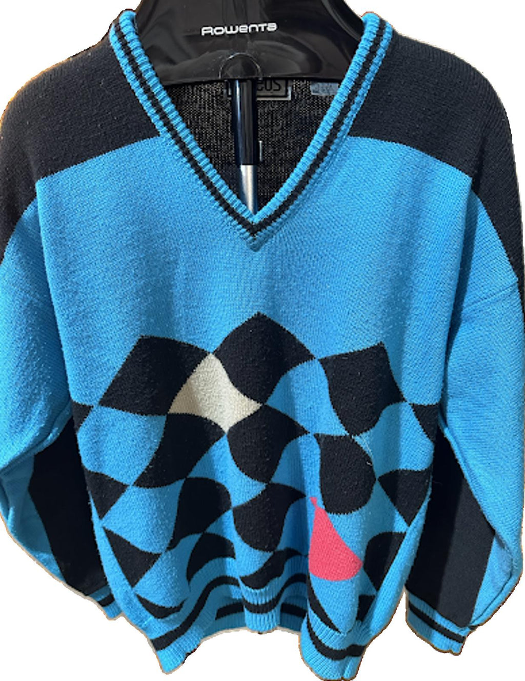 Vintage Aureus Argyle V Neck Sweater Blue Black