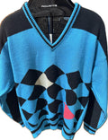 Vintage Aureus Argyle V Neck Sweater Blue Black