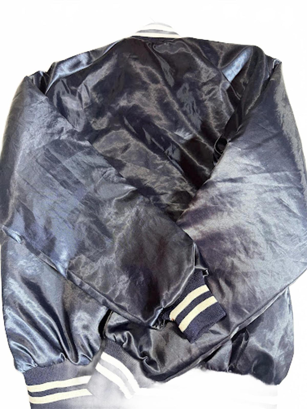 Vintage Whang Satin Varsity Bomber Jacket Navy Blue