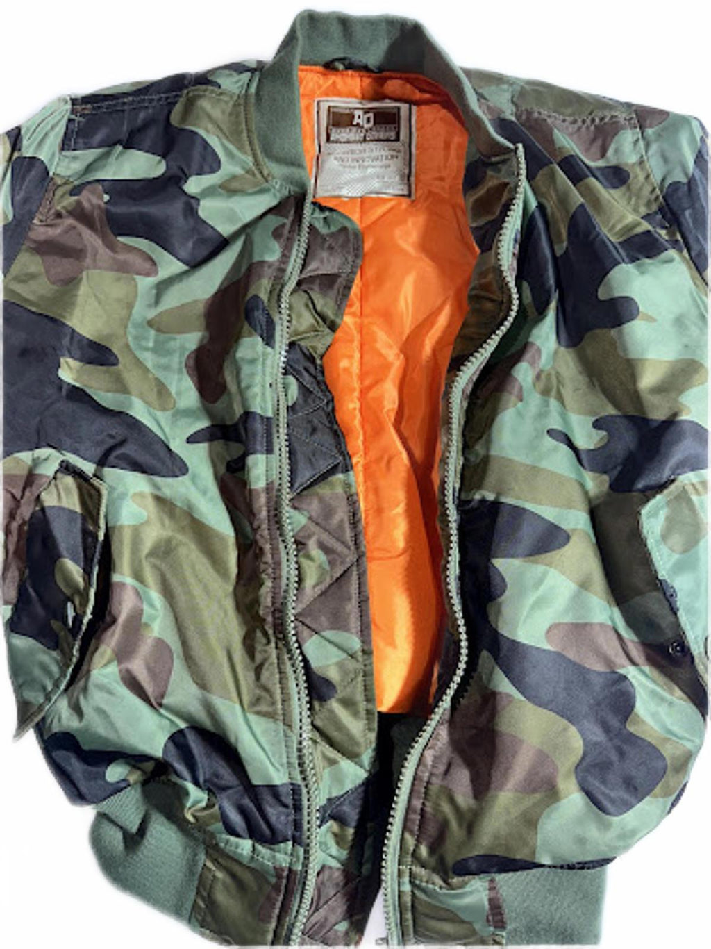 Camo Bomber Jacket Orange Lining MA-1 Style Medium