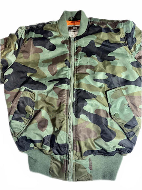 Camo Bomber Jacket Orange Lining MA-1 Style Medium