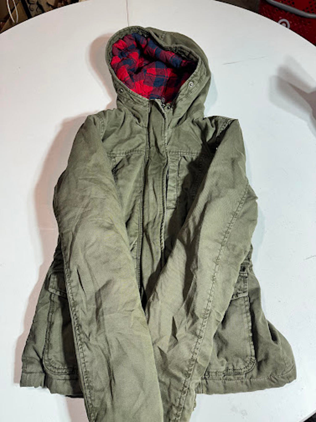 Hollister Olive Hooded Jacket Plaid Lined Utility Coat XS