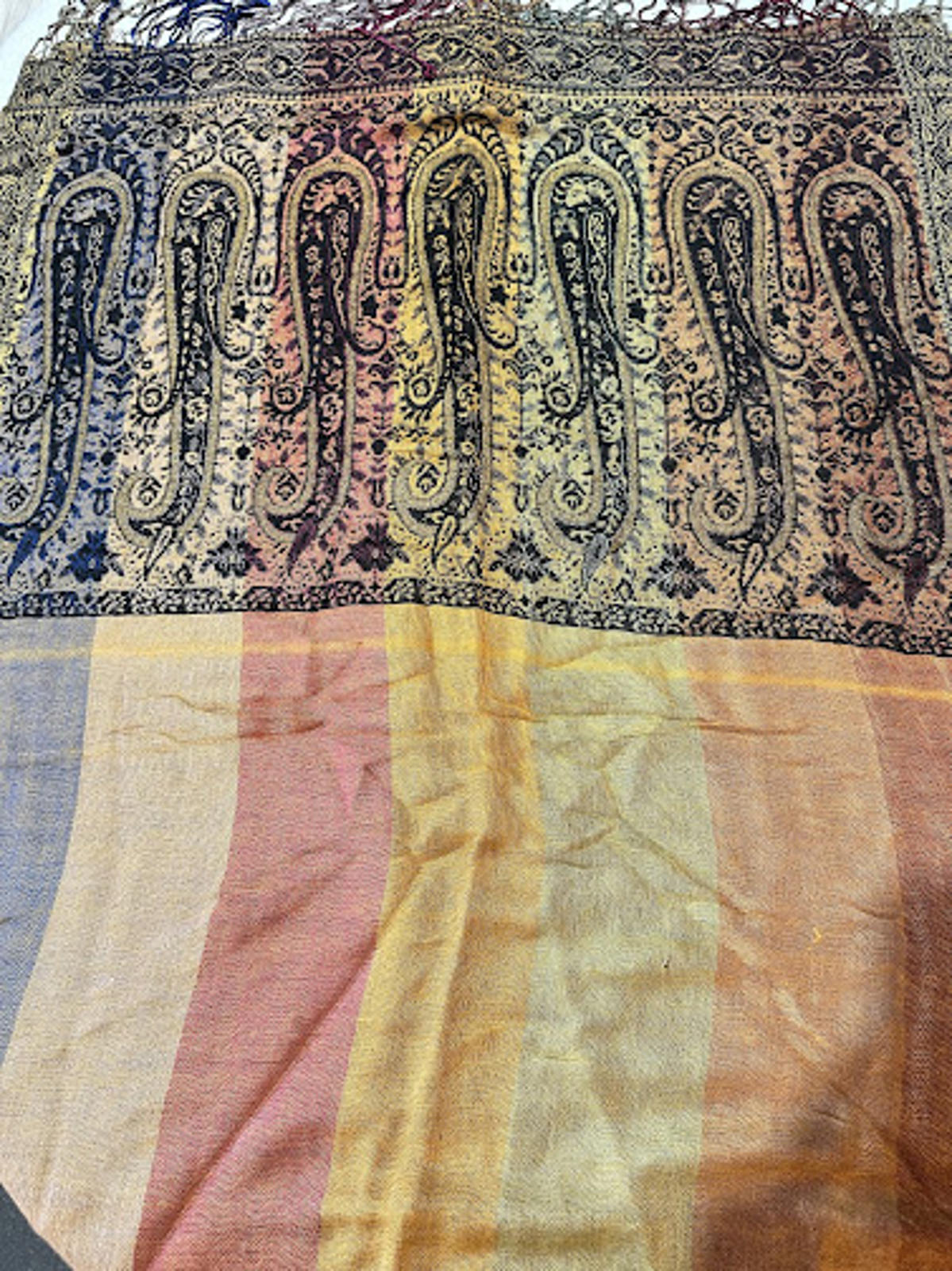 Vintage Indian Paisley Shawl Textile Throw