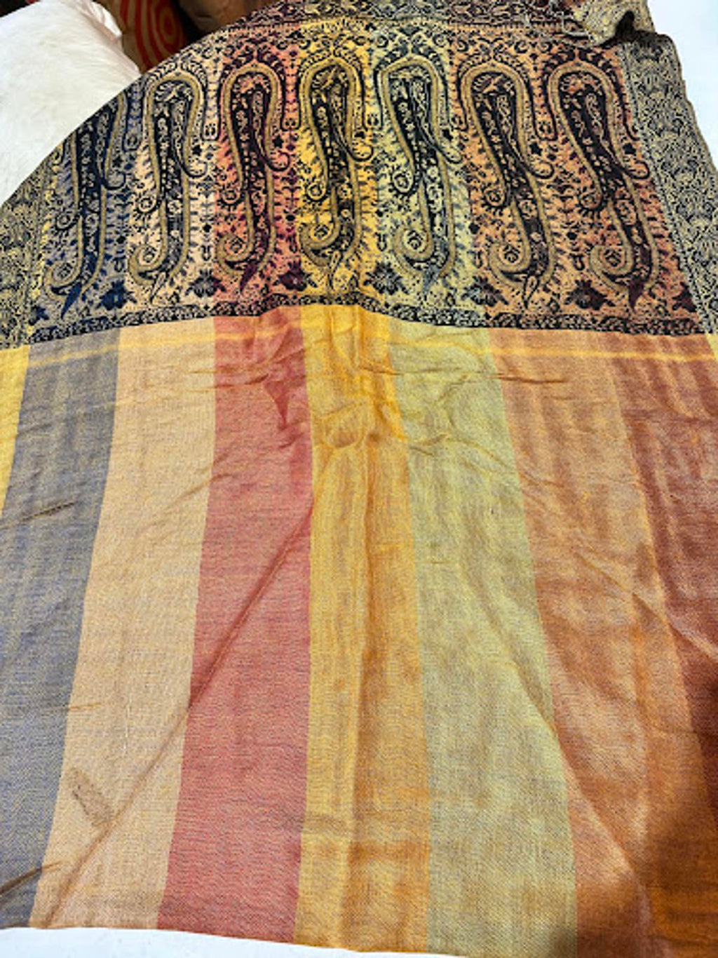 Vintage Indian Paisley Shawl Textile Throw