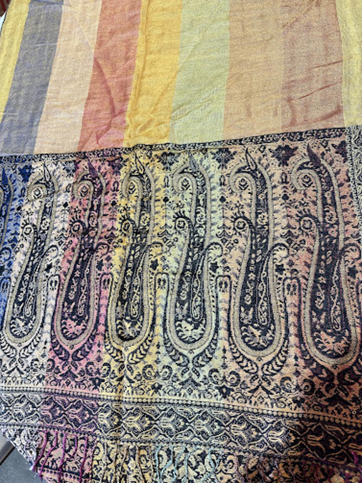 Vintage Indian Paisley Shawl Textile Throw