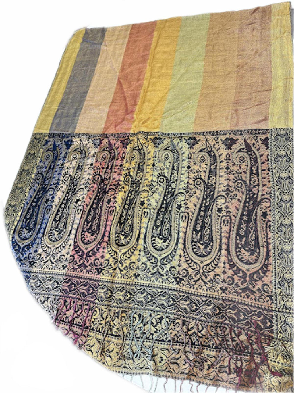 Vintage Indian Paisley Shawl Textile Throw