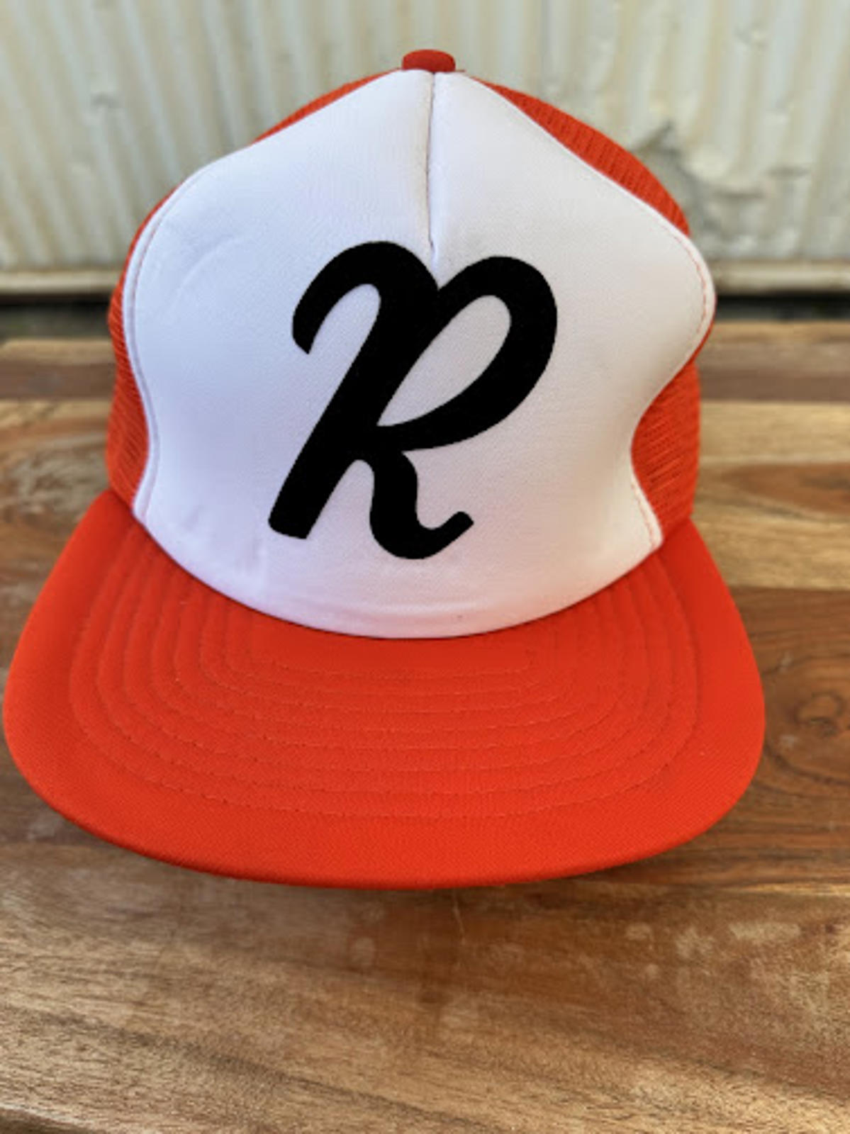 Vintage Red White Trucker Hat Script R Made in Taiwan