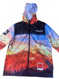 “Polaroid Mountain‑Print Hooded Windbreaker, Size L — Bold Retro Graphic Coat”