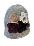 Gray Wool Cloche Hat with Floral Appliqué