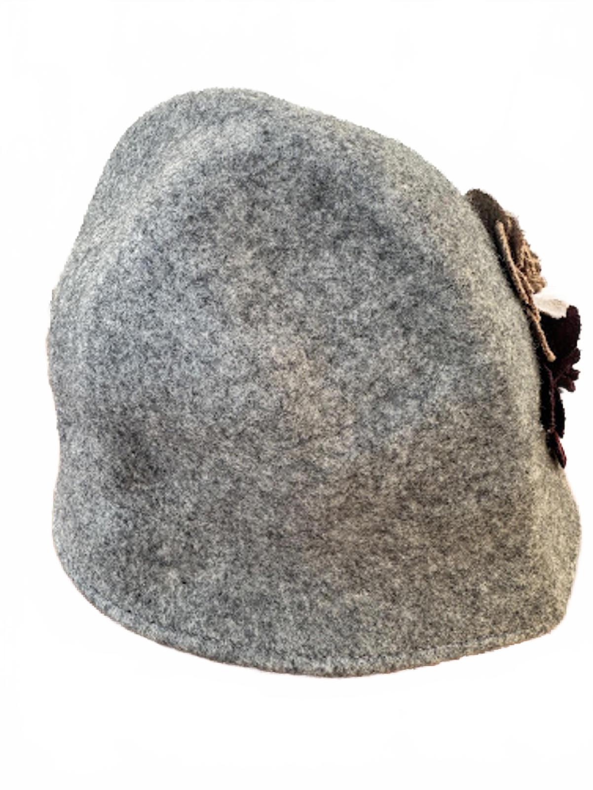Gray Wool Cloche Hat with Floral Appliqué