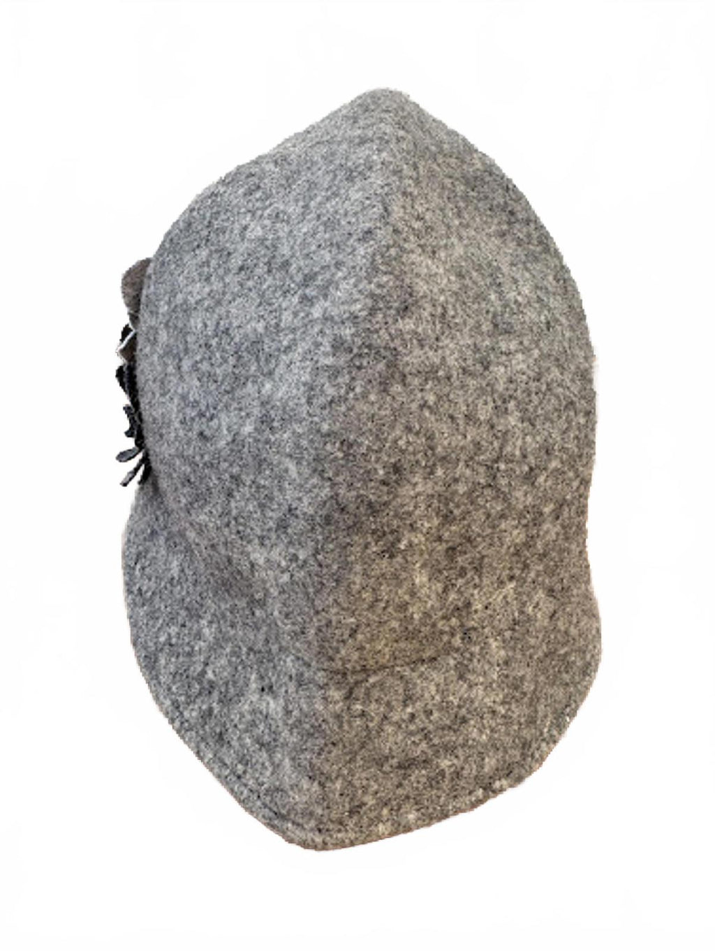 Gray Wool Cloche Hat with Floral Appliqué