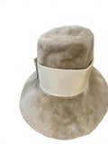 Vintage Fur Felt Cloche Hat Beige Bow 1960s