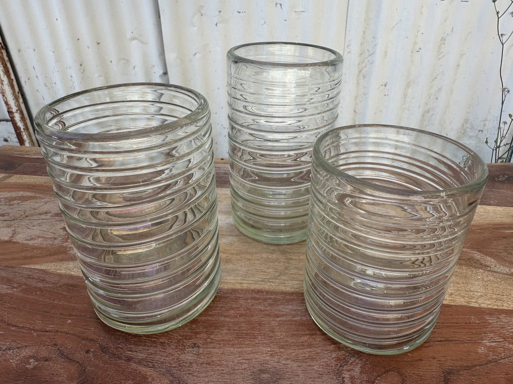 Set of 3 Vintage Ribbed Drinking Glasses