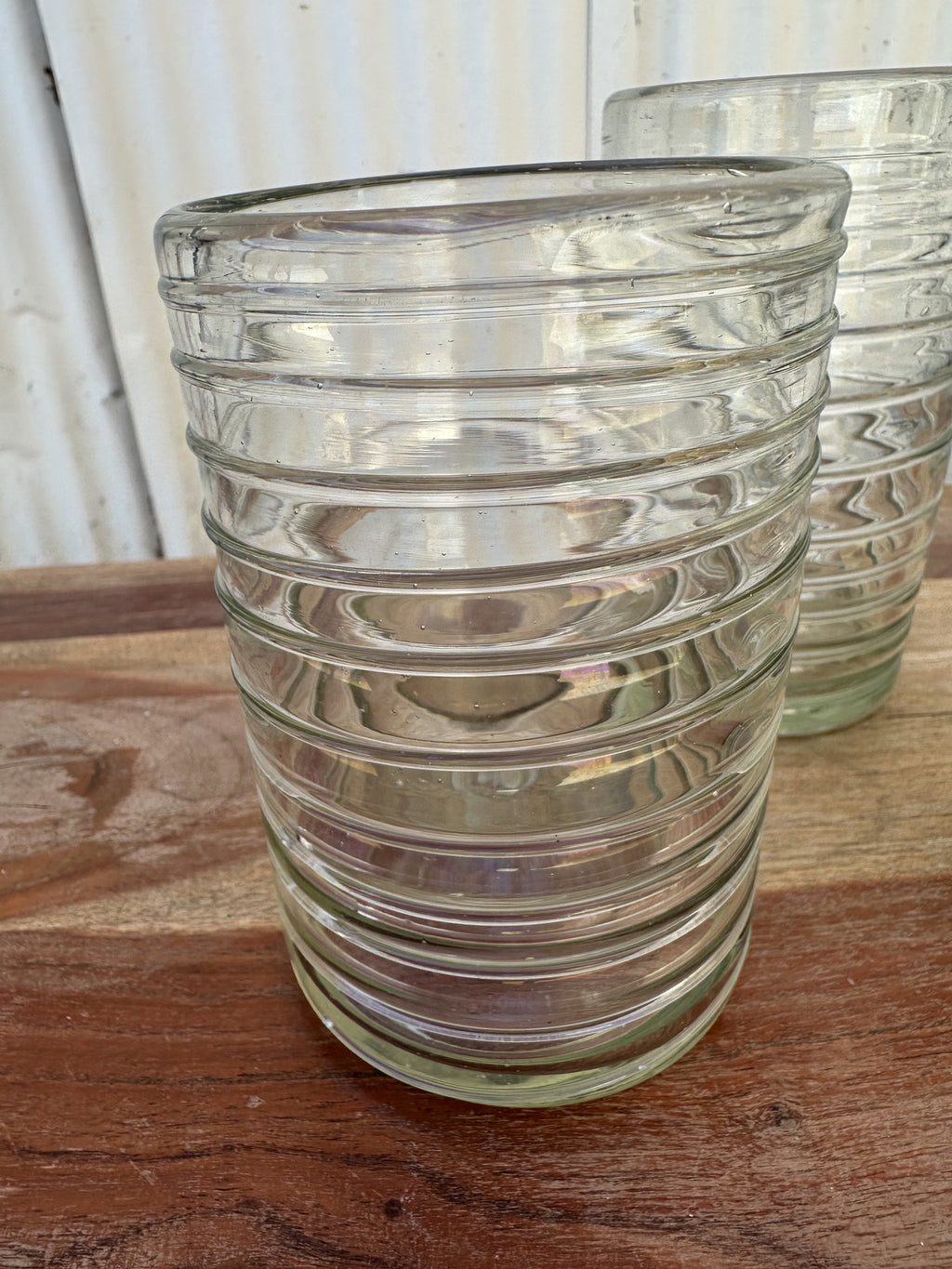 Set of 3 Vintage Ribbed Drinking Glasses