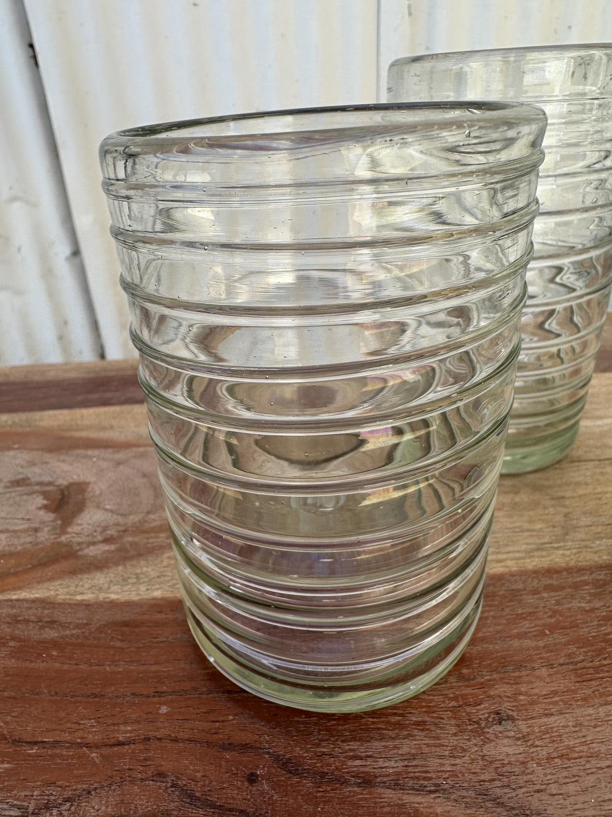 Set of 3 Vintage Ribbed Drinking Glasses