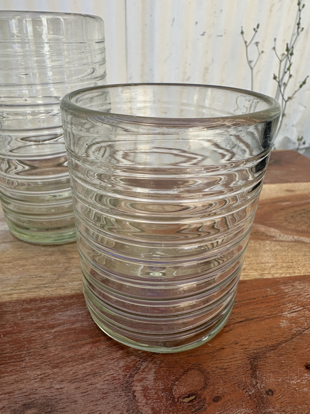 Set of 3 Vintage Ribbed Drinking Glasses