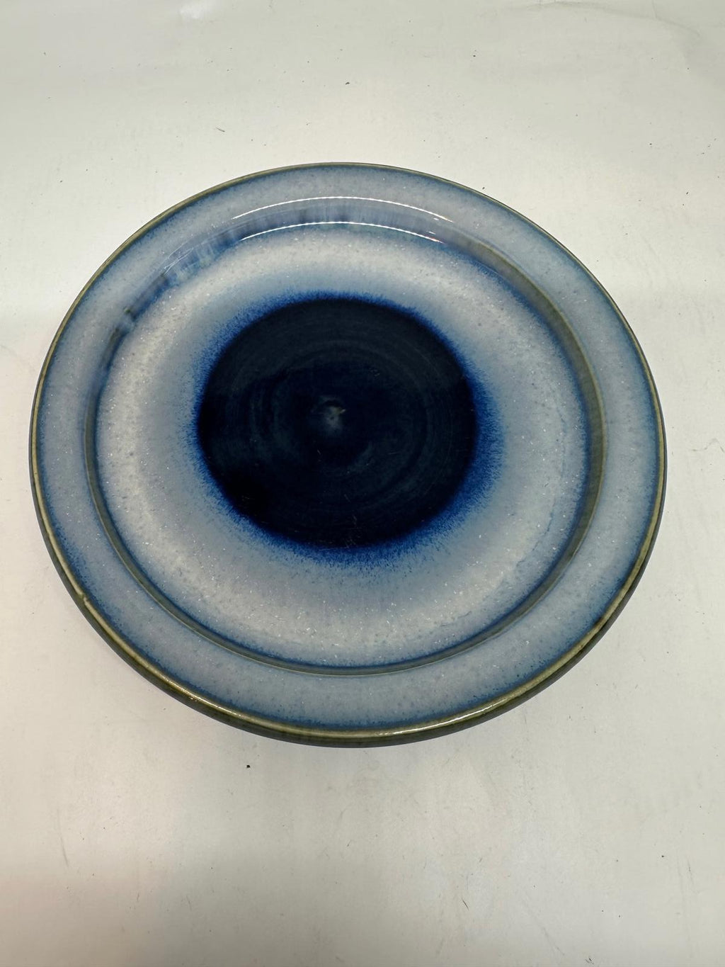 Vintage Blue Stoneware Salad Plate – 5" Mid-Century Modern Pottery