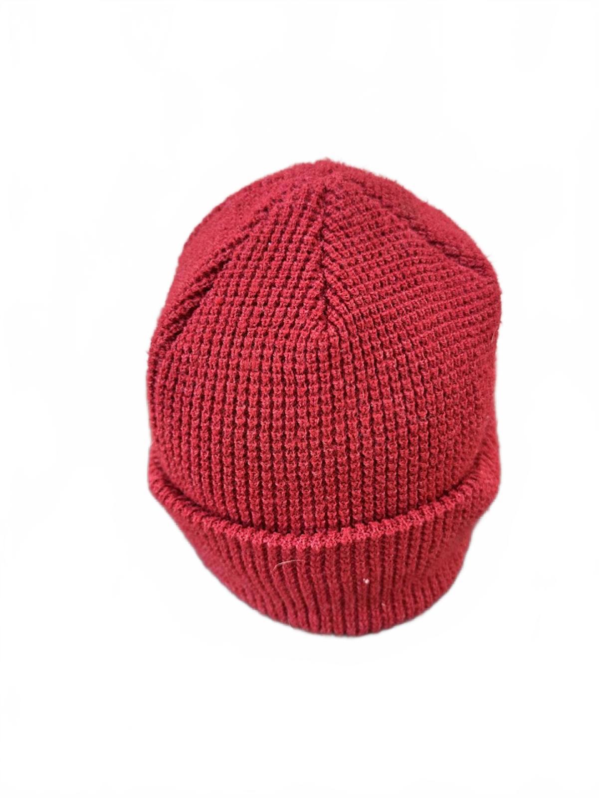 Red Waffle Knit Beanie Patch Logo