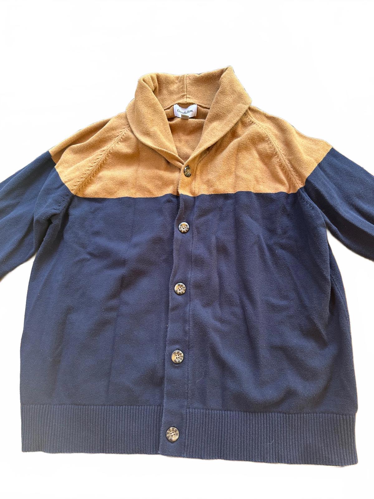 Goodfellow & Co Men’s Cardigan Sweater Shawl Collar Colorblock Brown Navy Medium