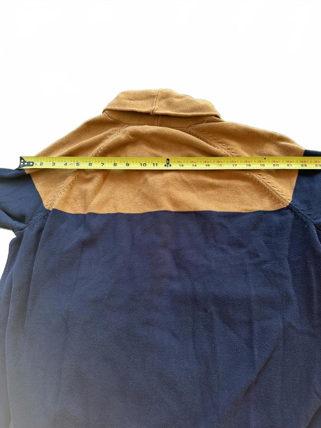Goodfellow & Co Men’s Cardigan Sweater Shawl Collar Colorblock Brown Navy Medium