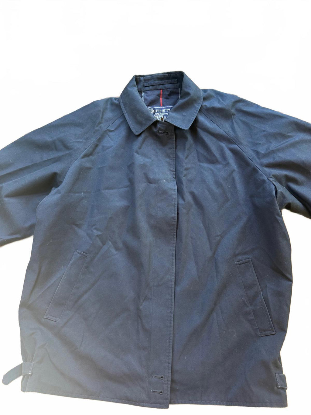 Vintage Burberrys Made in England Navy Car Coat Plaid Lining