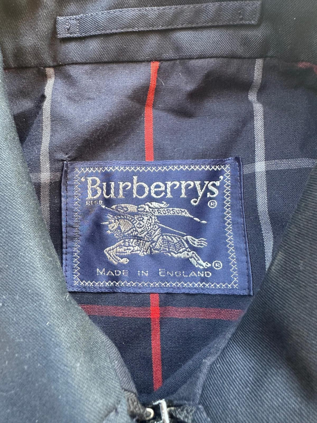 Vintage Burberrys Made in England Navy Car Coat Plaid Lining