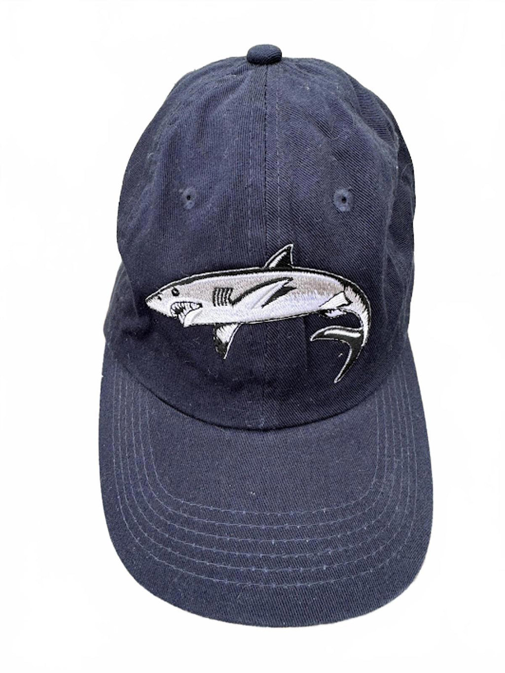 Shark Embroidered Navy Strapback Hat Cotton