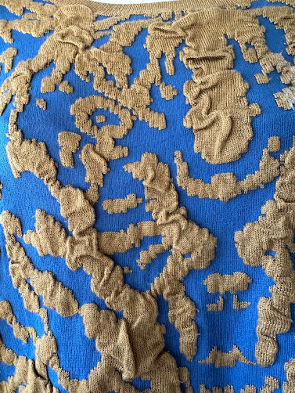 Cherish Textured Knit Sweater Blue Tan L