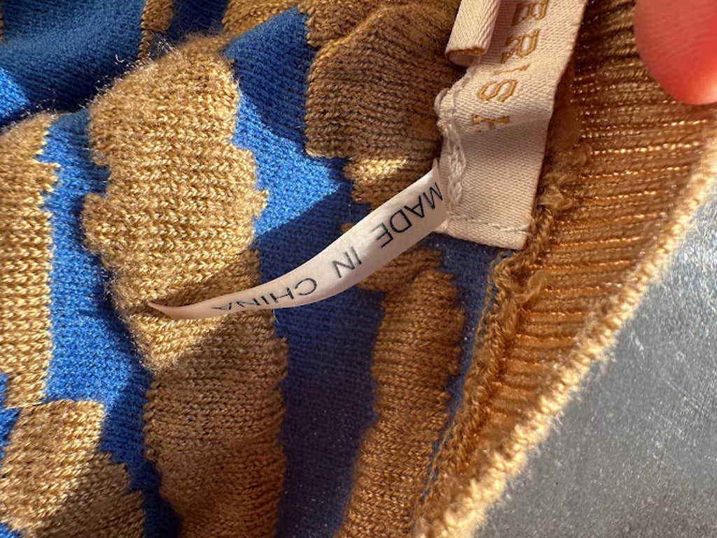 Cherish Textured Knit Sweater Blue Tan L