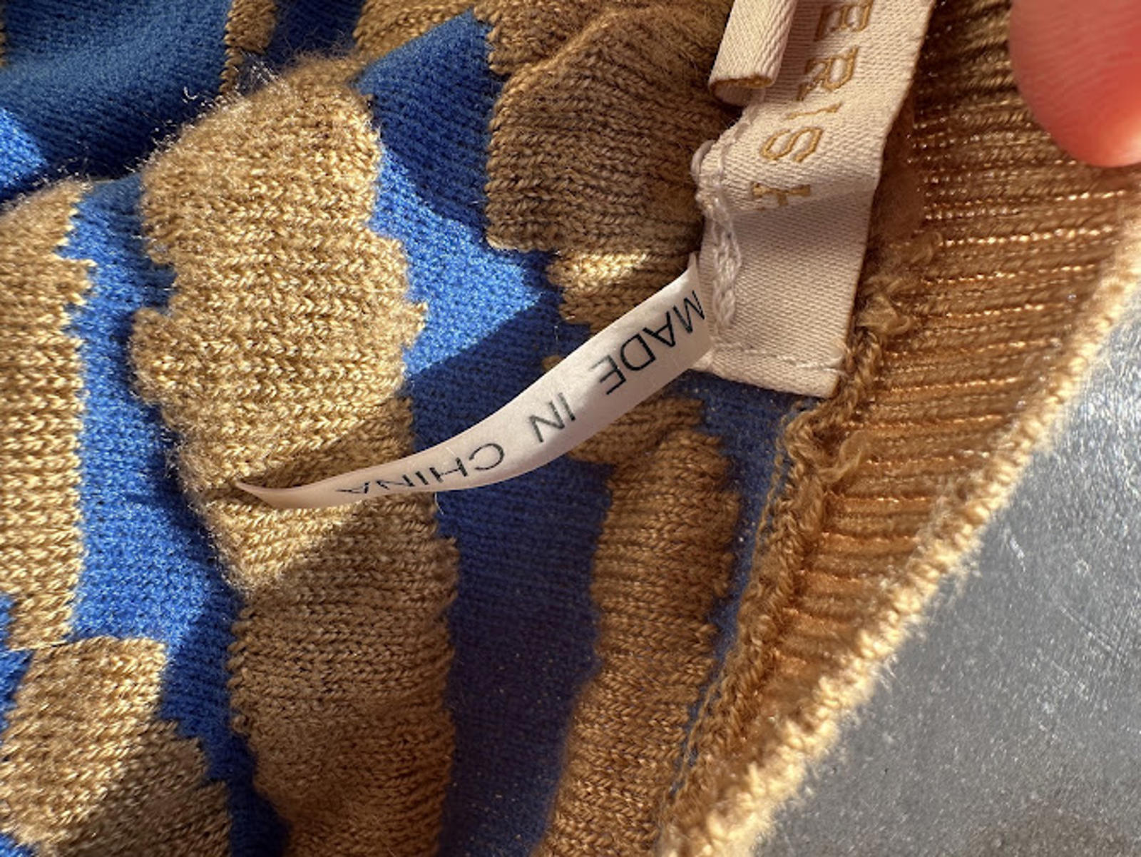 Cherish Textured Knit Sweater Blue Tan L