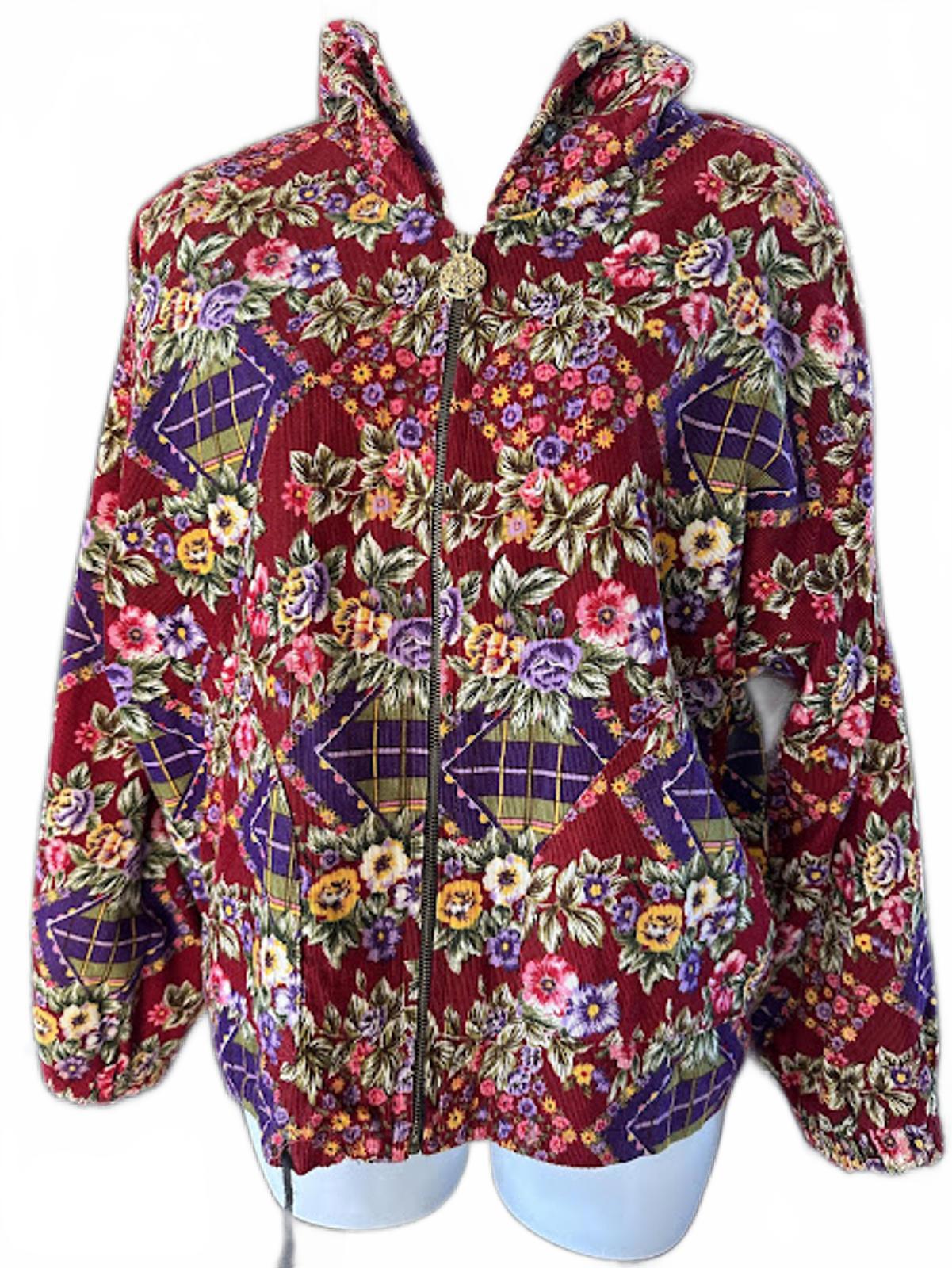 Vintage Floral Corduroy Patchwork Jacket M