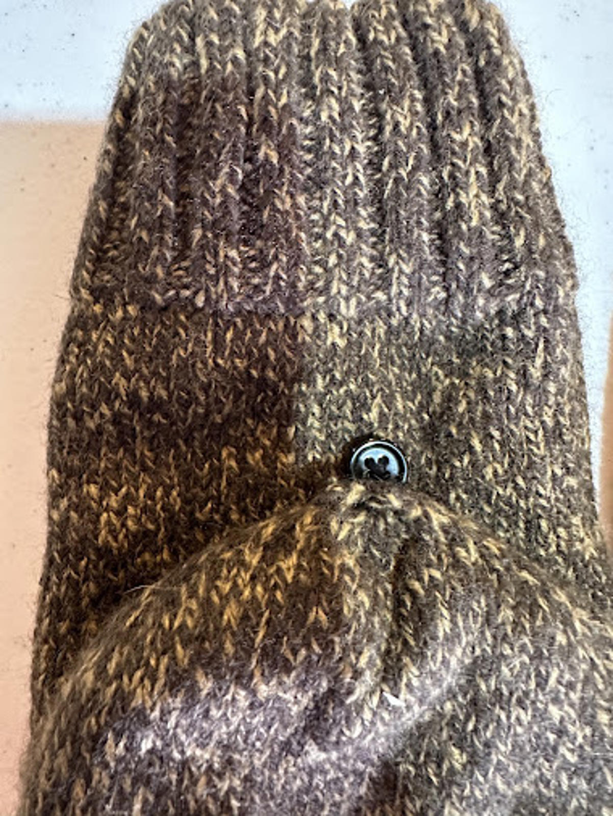 Vintage Knit Fingerless Mitten Gloves Brown Convertible