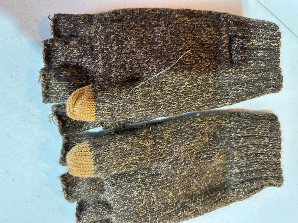 Vintage Knit Fingerless Mitten Gloves Brown Convertible