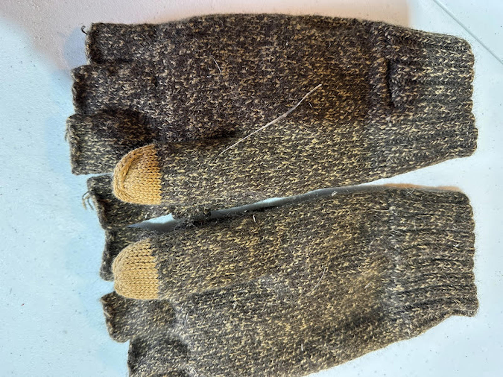 Vintage Knit Fingerless Mitten Gloves Brown Convertible