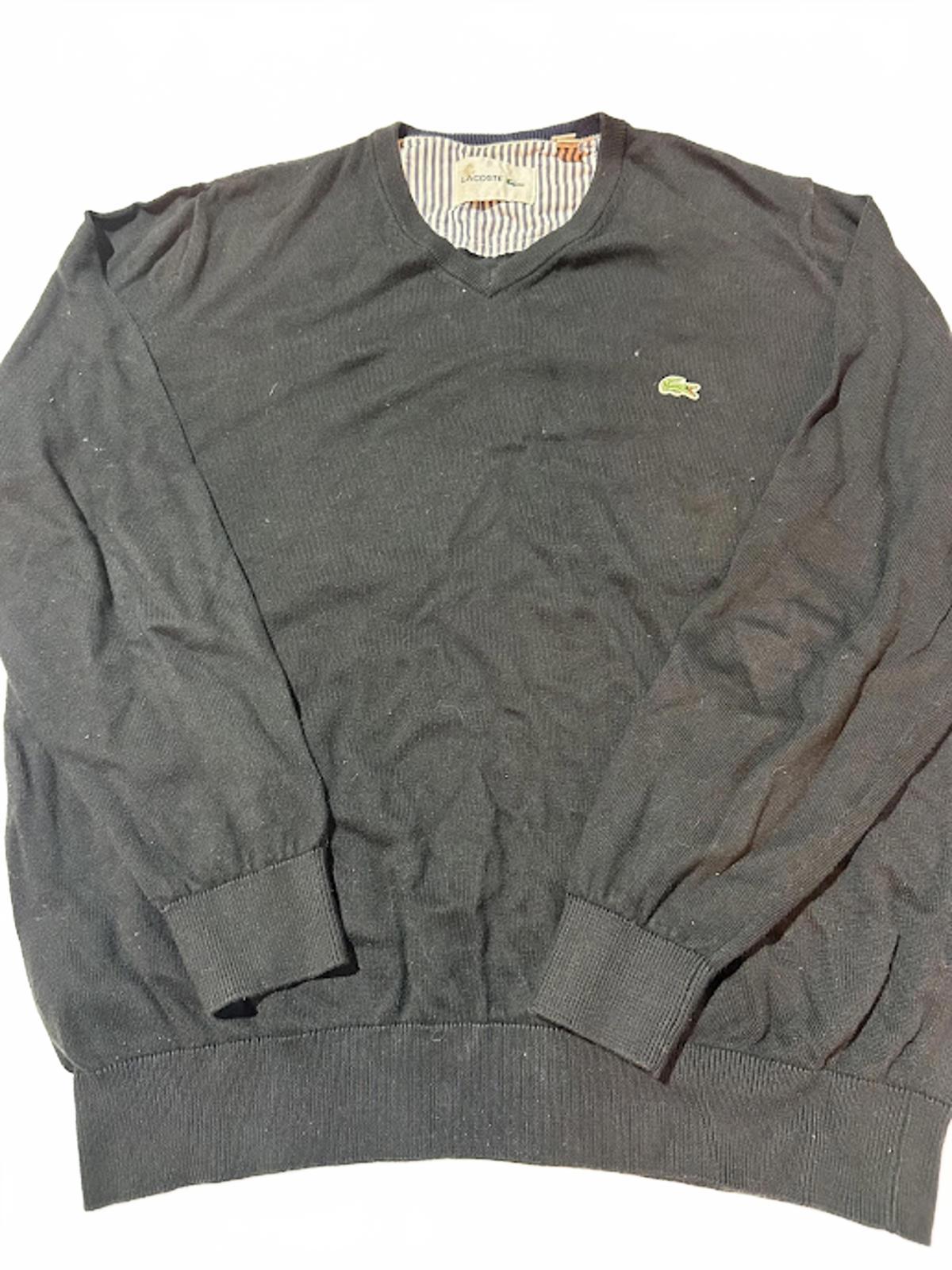 Lacoste Black V-Neck Cotton Sweater XL