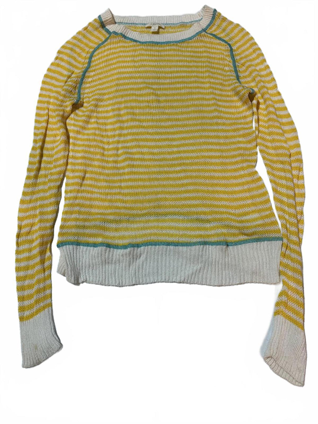 Caslon Yellow White Striped Knit Sweater S