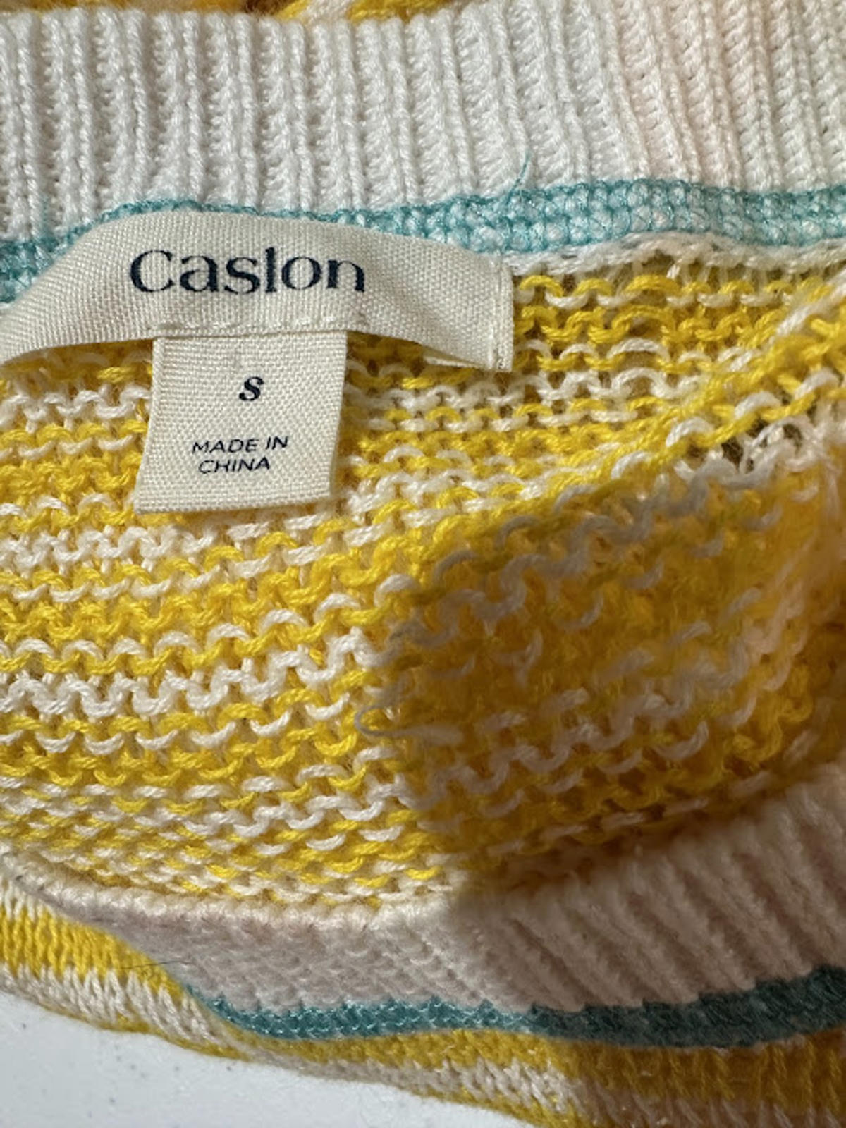 Caslon Yellow White Striped Knit Sweater S