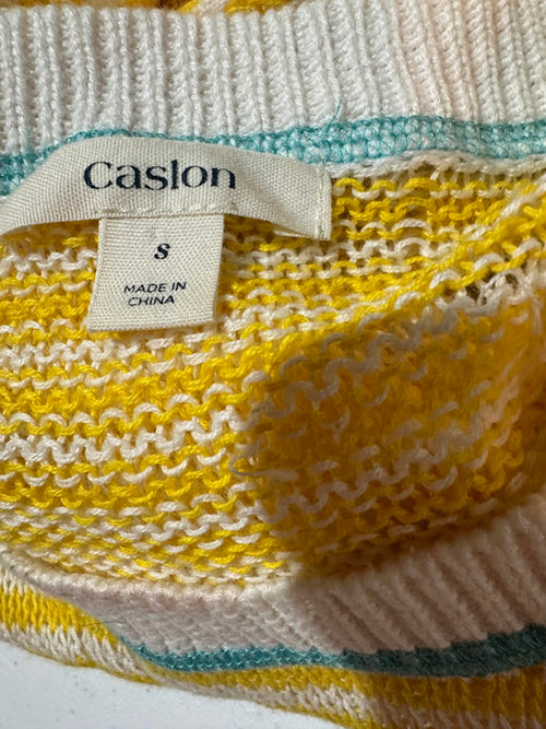 Caslon Yellow White Striped Knit Sweater S