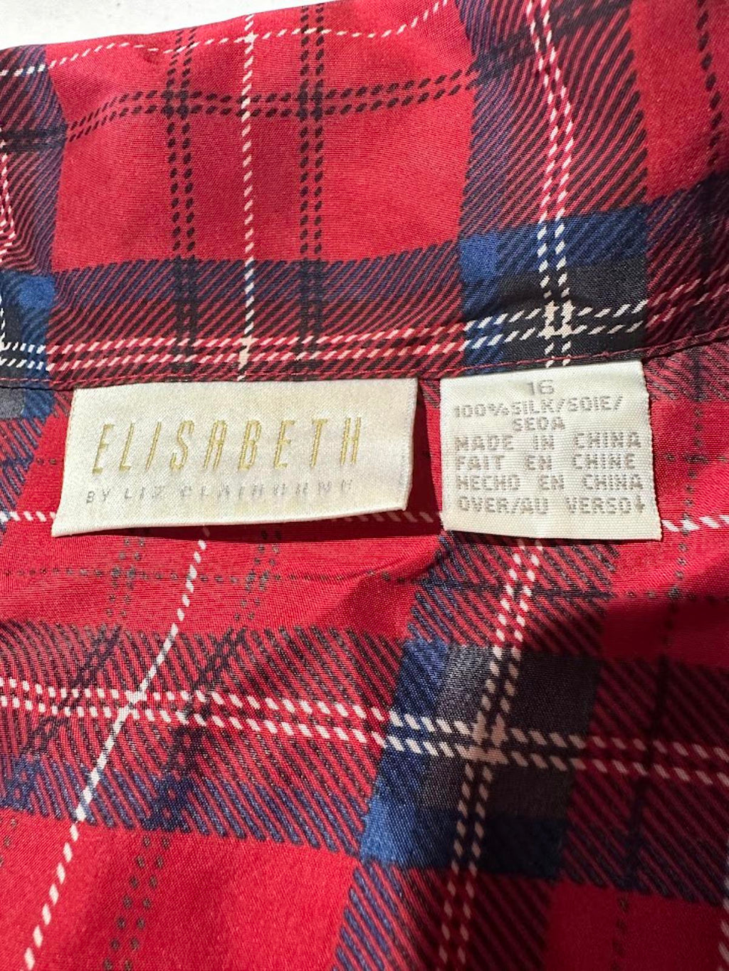 Elisabeth Red Plaid Silk Blouse 16