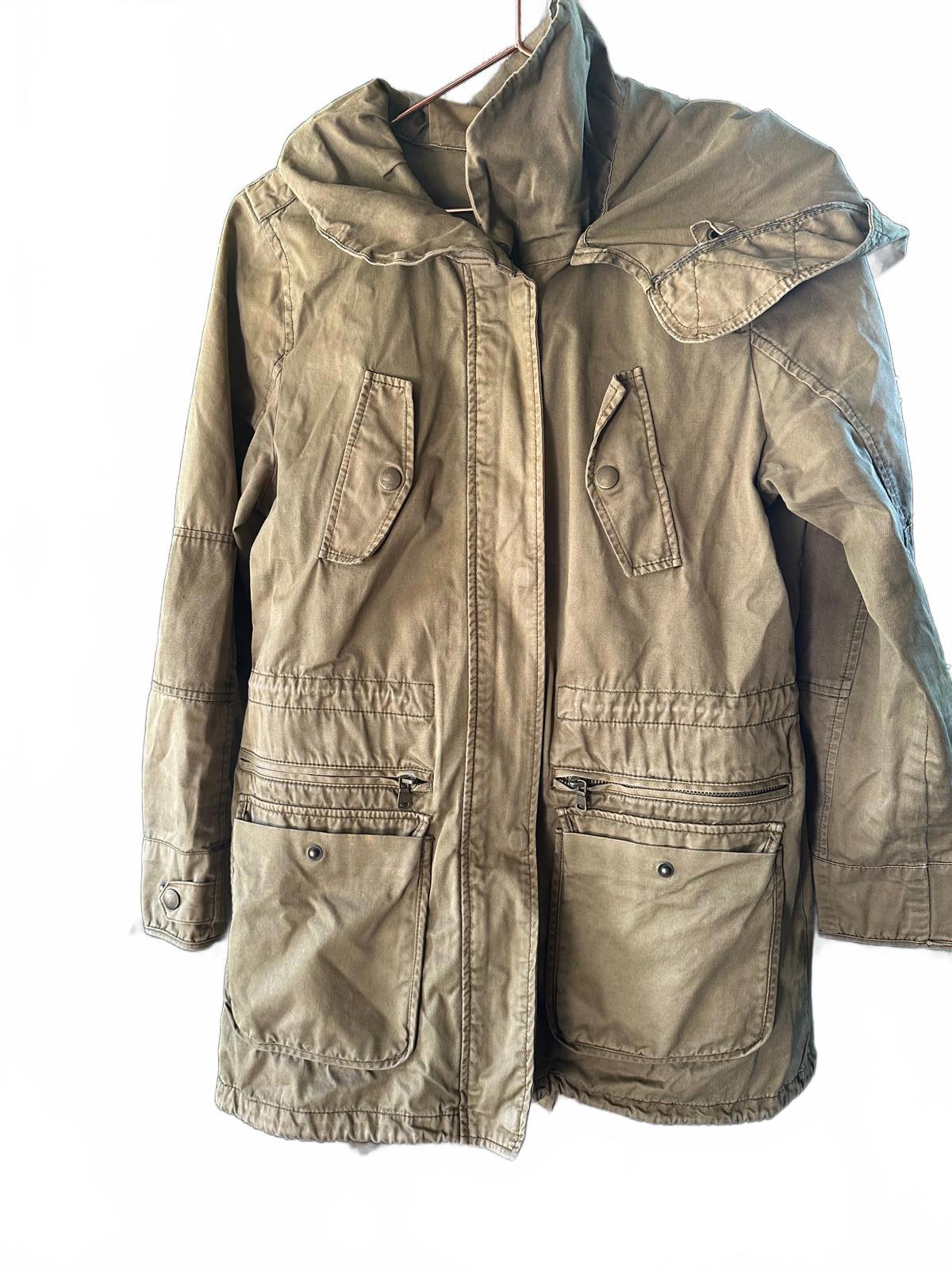 Zara Girls Olive Green Hooded Parka Jacket Sherpa Lined Utility Coat Size 13/14