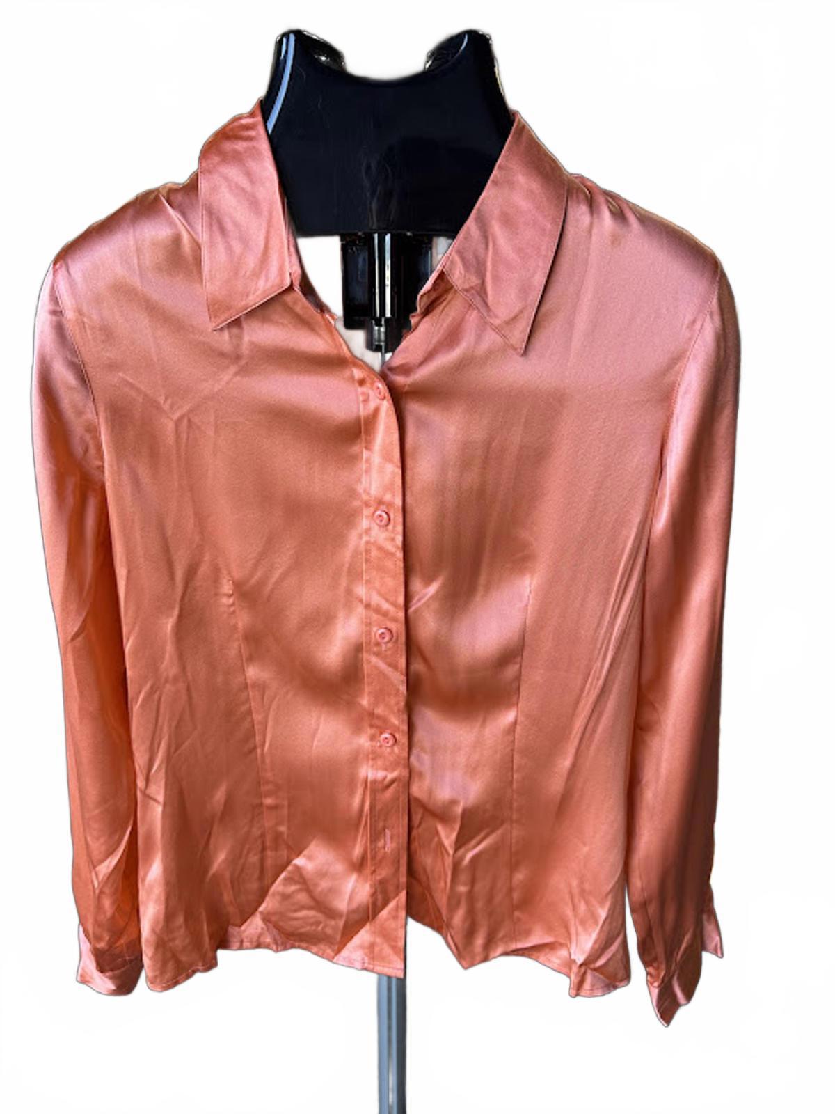 Forenza Silk Button Front Blouse S Orange