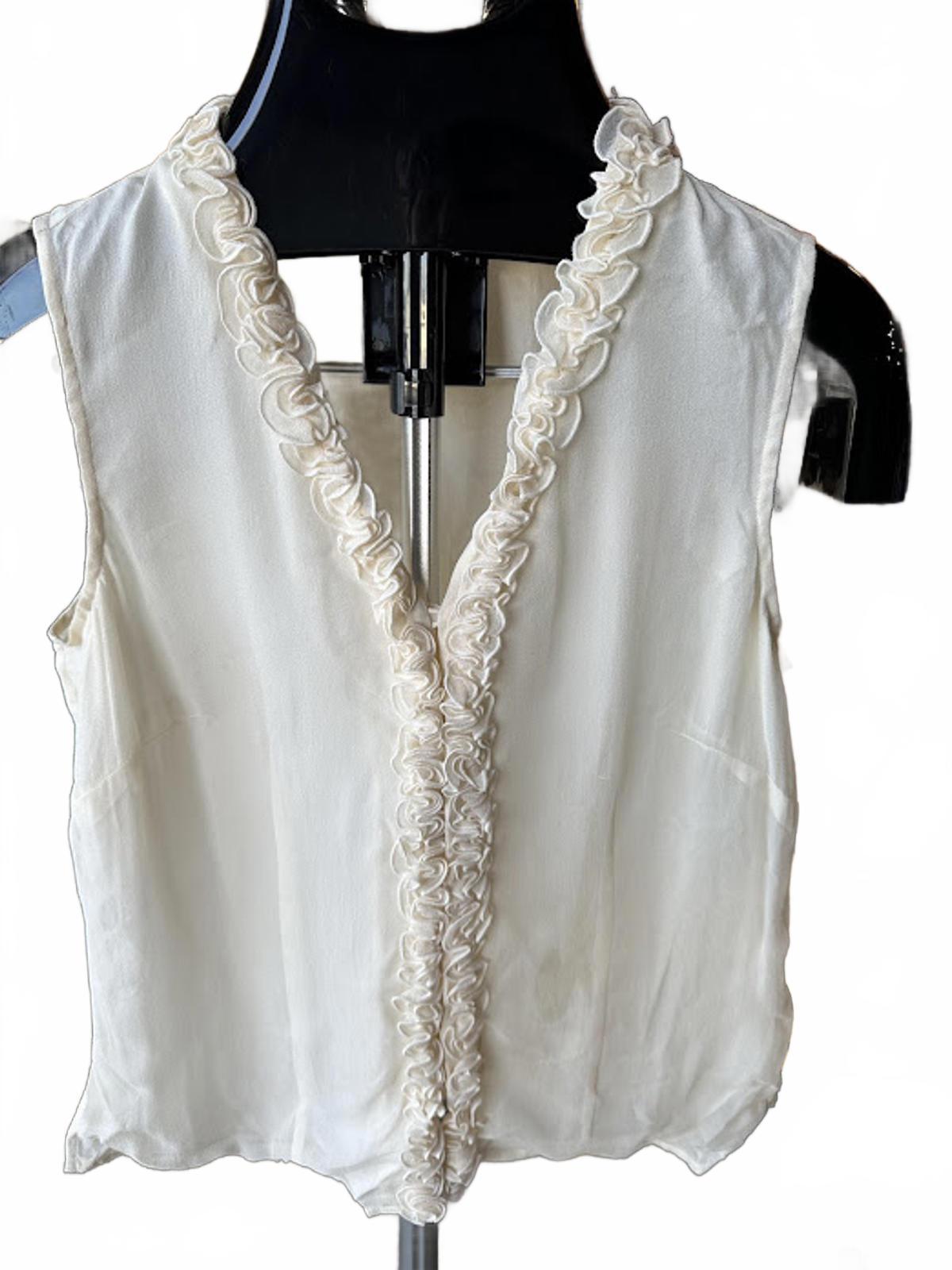 Robbie Bee Silk Ruffle Blouse Size 10 Ivory